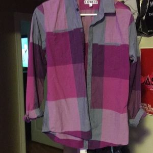 Express Purple/Grey Plaid shirt. Extra Slim Fit.